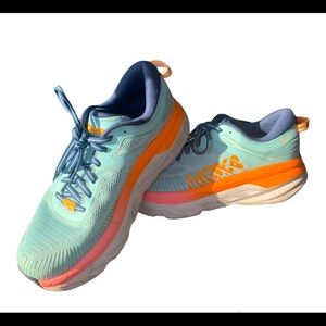 Hoka Bondi 7 Size 8.5D Wide Womens Blue Multicolor